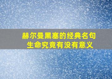 赫尔曼黑塞的经典名句 生命究竟有没有意义